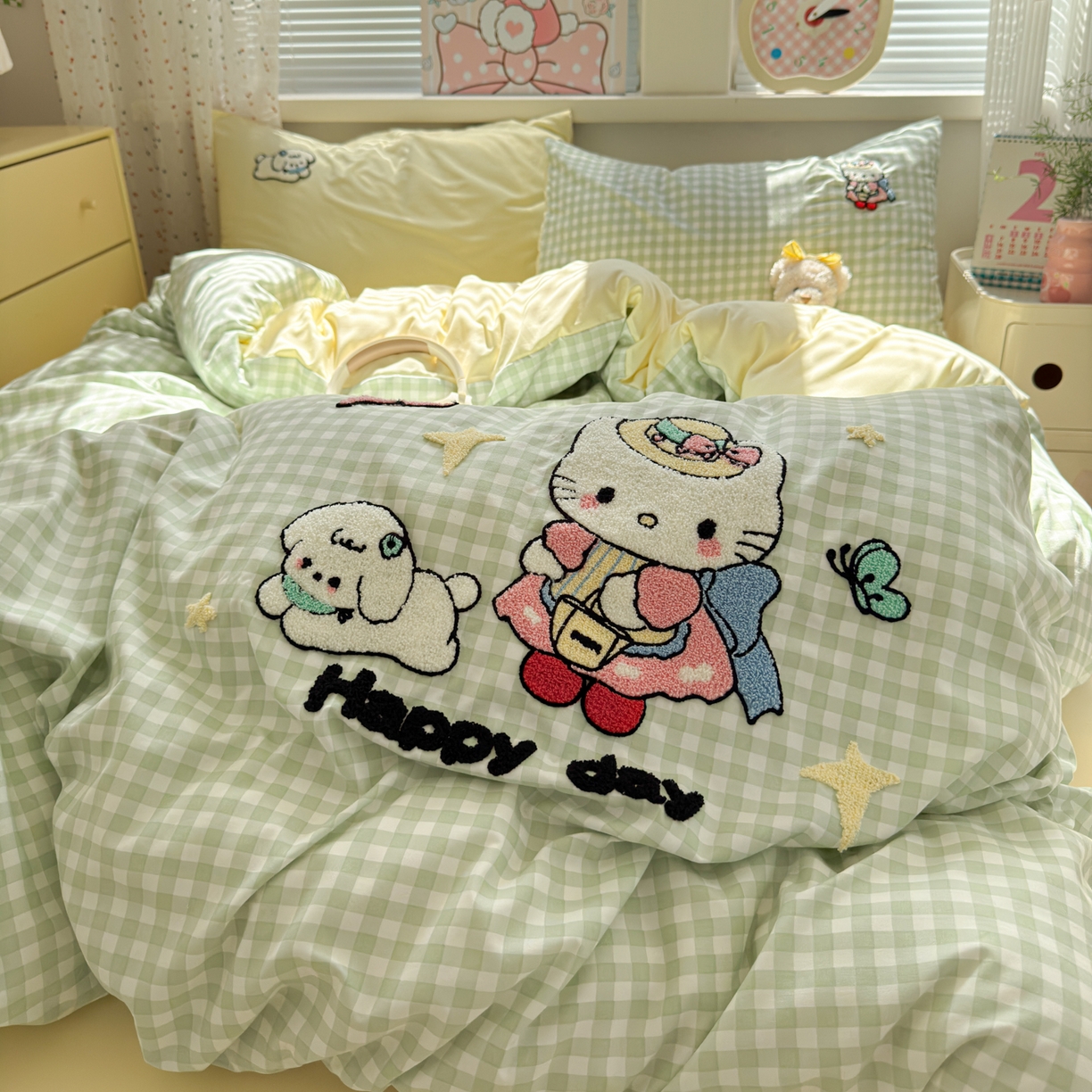 一霖家纺 2025新款高克重云朵棉毛巾绣印绣四件套-小清新系列-第三波 元气KT