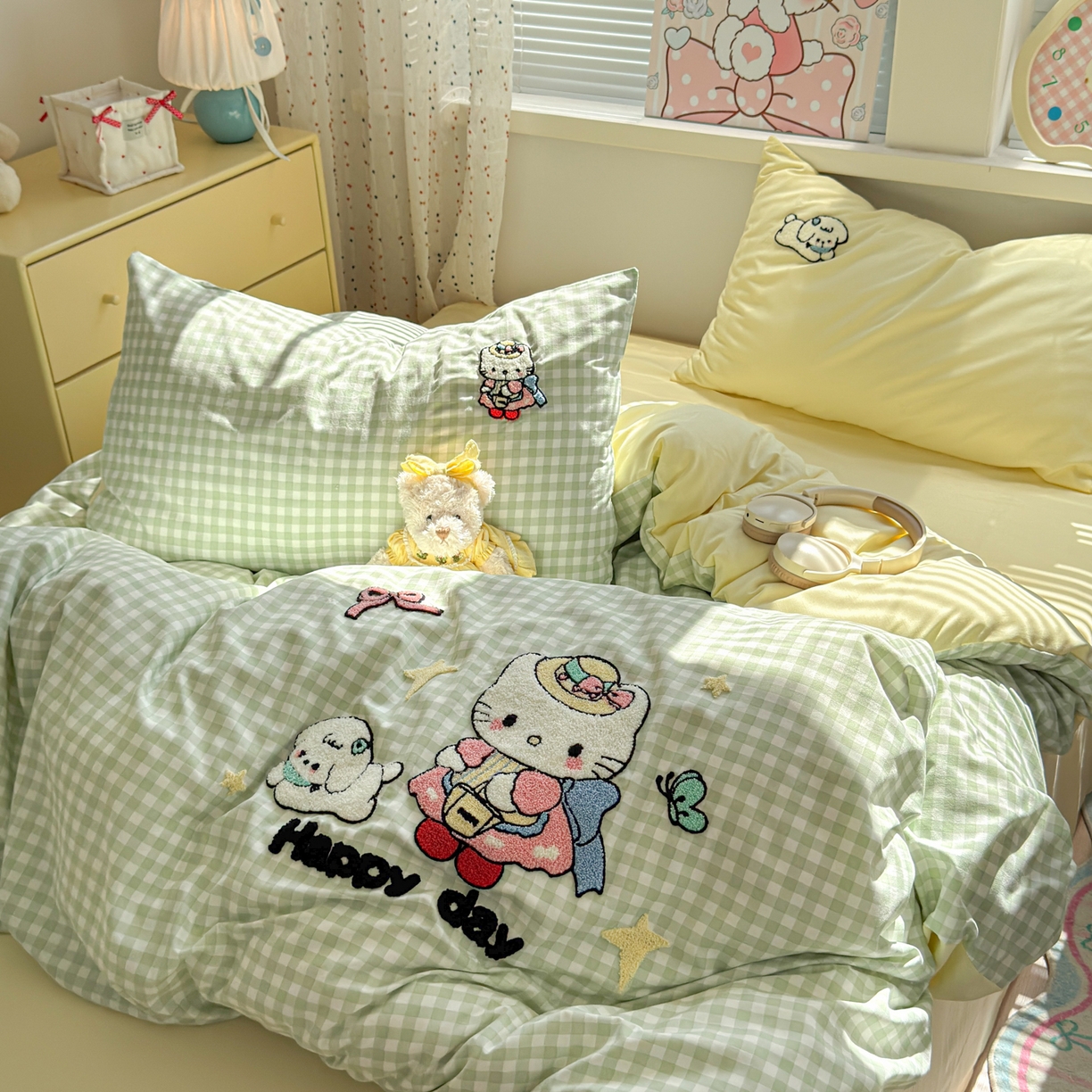 91家纺网 家纺一手货源 找家纺 一霖家纺 2025新款高克重云朵棉毛巾绣印绣四件套-小清新系列-第三波 元气KT