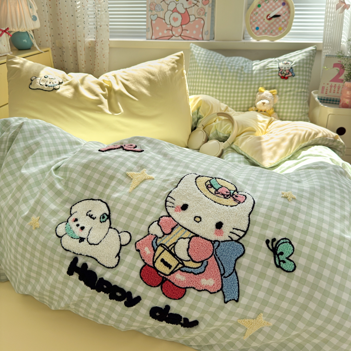 91家纺网 家纺一手货源 找家纺 一霖家纺 2025新款高克重云朵棉毛巾绣印绣四件套-小清新系列-第三波 元气KT