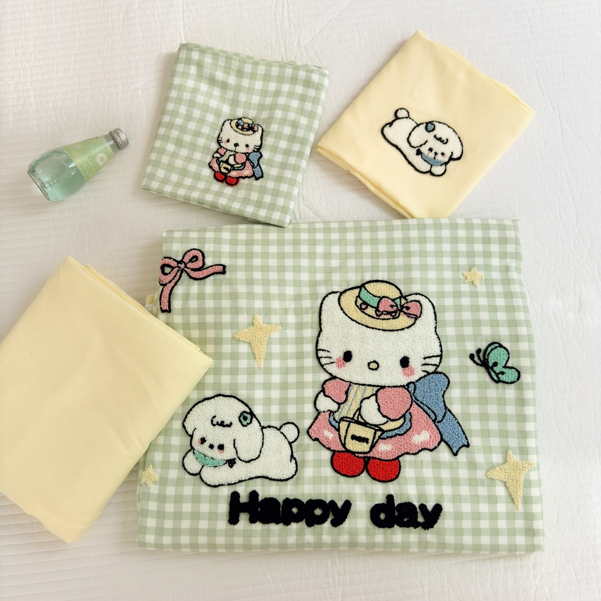 91家纺网 家纺一手货源 找家纺 一霖家纺 2025新款高克重云朵棉毛巾绣印绣四件套-小清新系列-第三波 元气KT