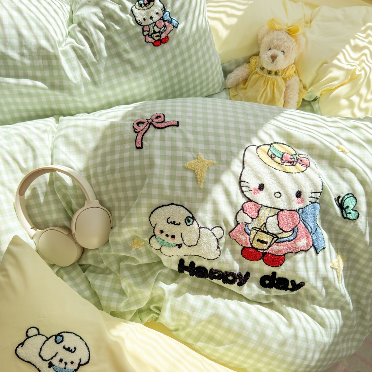 91家纺网 家纺一手货源 找家纺 一霖家纺 2025新款高克重云朵棉毛巾绣印绣四件套-小清新系列-第三波 元气KT