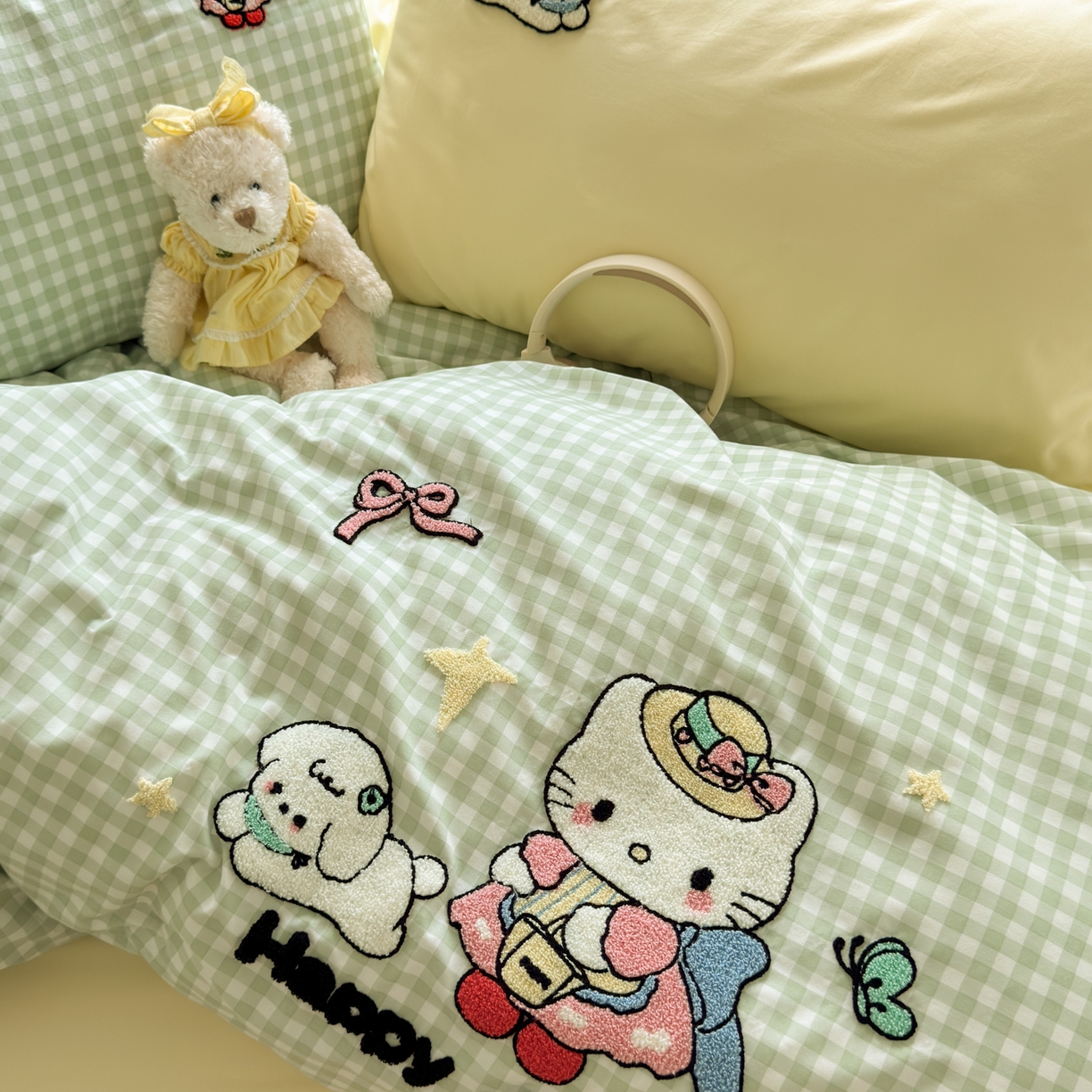 91家纺网 家纺一手货源 找家纺 一霖家纺 2025新款高克重云朵棉毛巾绣印绣四件套-小清新系列-第三波 元气KT