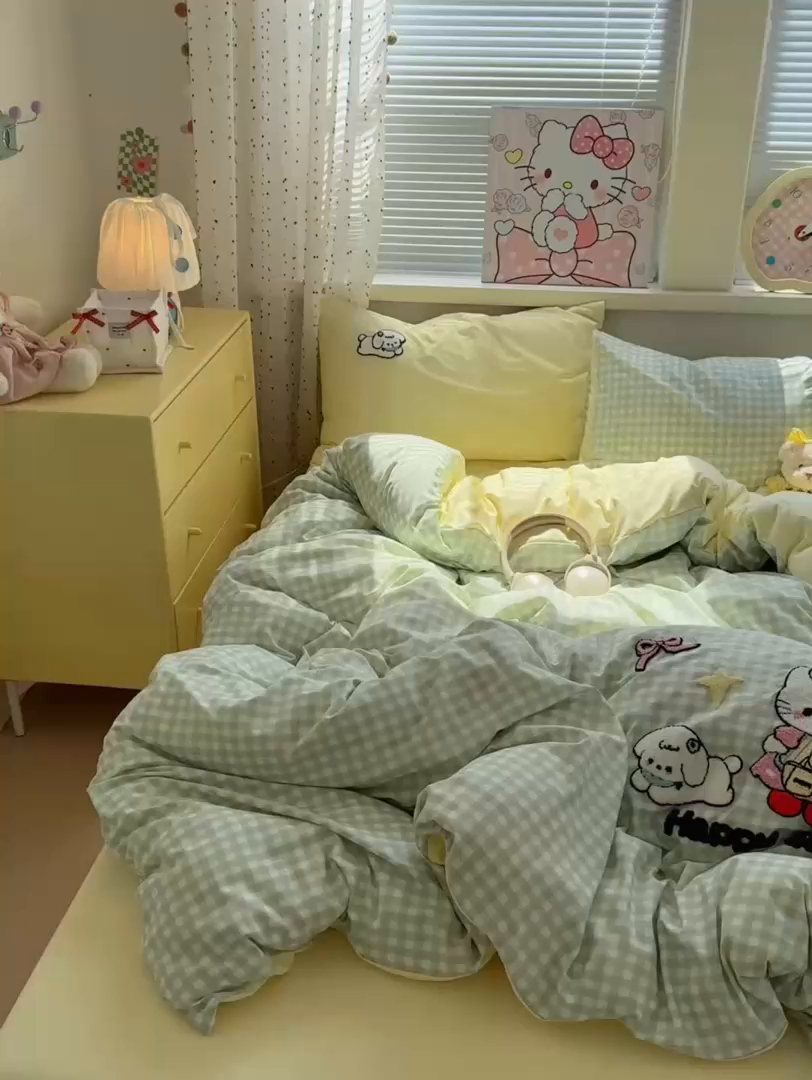 91家纺网 家纺一手货源 找家纺 一霖家纺 2025新款高克重云朵棉毛巾绣印绣四件套-小清新系列-第三波 元气KT