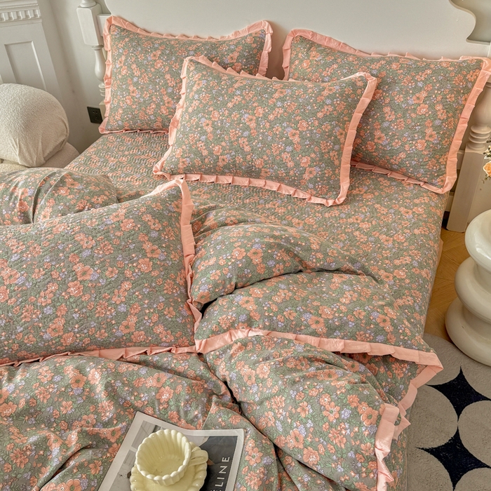 91家纺网 家纺一手货源 找家纺 （总）芷凡家纺2025新款水洗棉双层纱云感棉床盖四件套