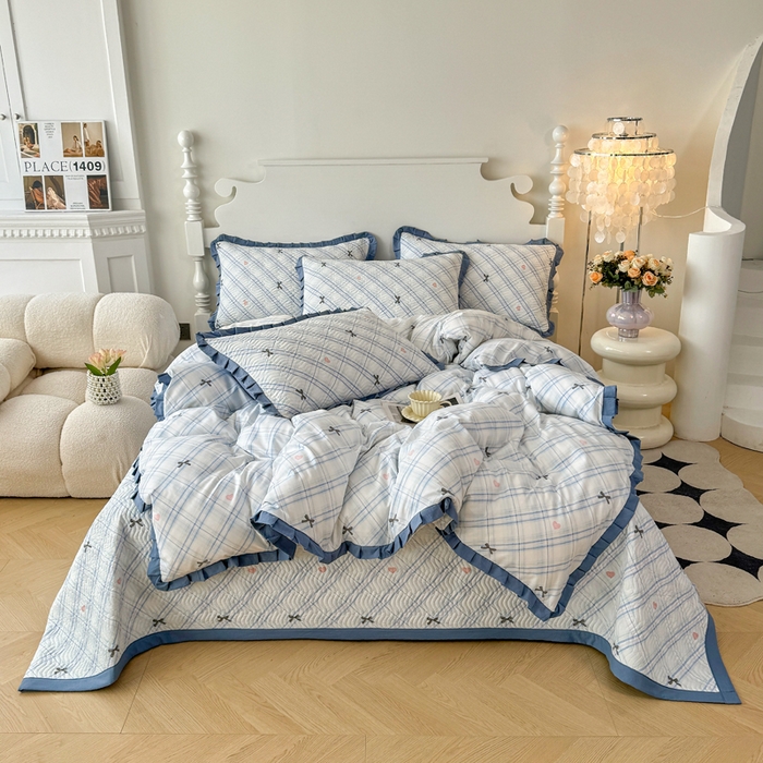 91家纺网 家纺一手货源 找家纺 （总）芷凡家纺2025新款水洗棉双层纱云感棉床盖四件套