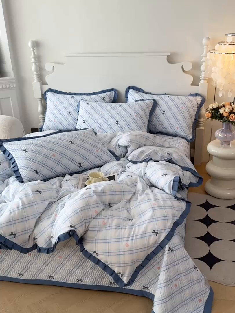 91家纺网 家纺一手货源 找家纺 （总）芷凡家纺2025新款水洗棉双层纱云感棉床盖四件套