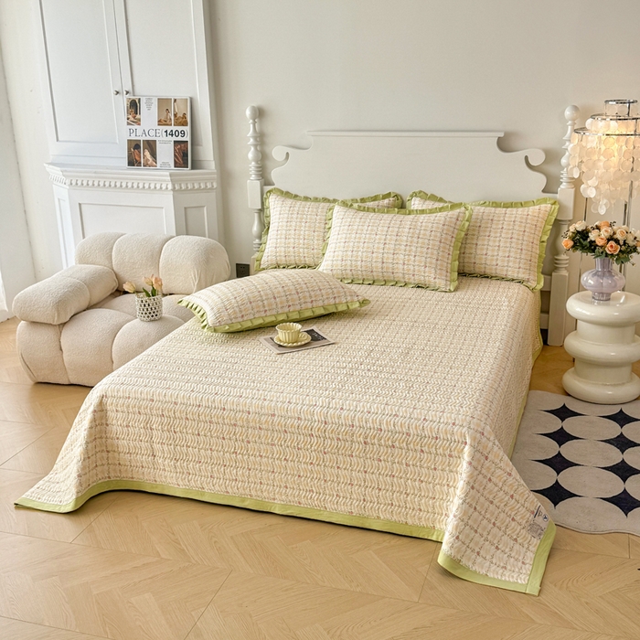 91家纺网 家纺一手货源 找家纺 芷凡家纺2025新款水洗棉双层纱云感棉床盖四件套 格心生活