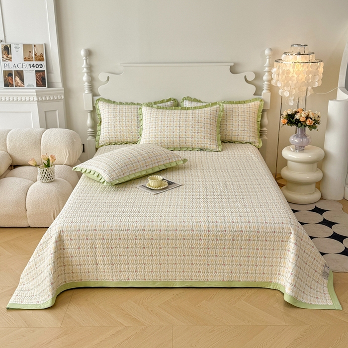 91家纺网 家纺一手货源 找家纺 芷凡家纺2025新款水洗棉双层纱云感棉床盖四件套 格心生活