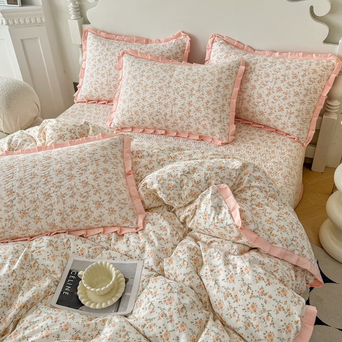芷凡家纺2025新款水洗棉双层纱云感棉床盖四件套 花恋