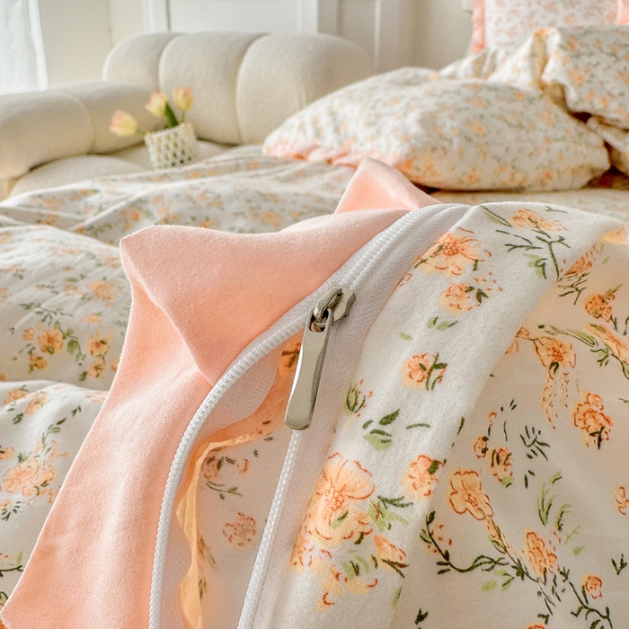 91家纺网 家纺一手货源 找家纺 芷凡家纺2025新款水洗棉双层纱云感棉床盖四件套 花恋