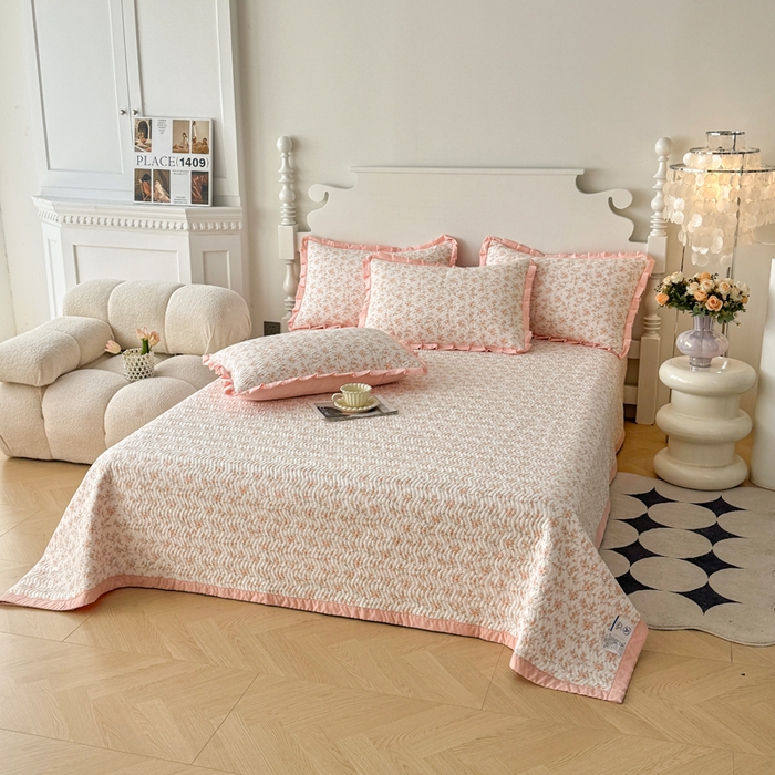 91家纺网 家纺一手货源 找家纺 芷凡家纺2025新款水洗棉双层纱云感棉床盖四件套 花恋