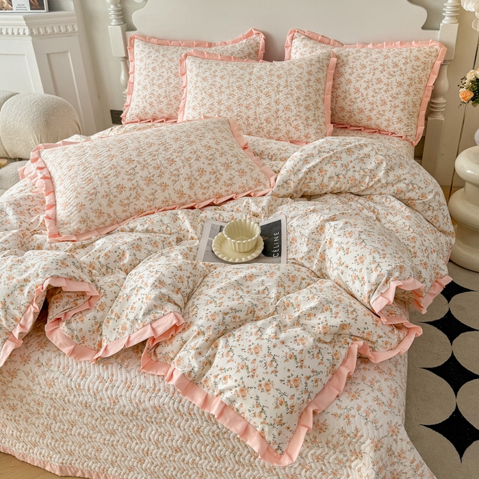 91家纺网 家纺一手货源 找家纺 芷凡家纺2025新款水洗棉双层纱云感棉床盖四件套 花恋