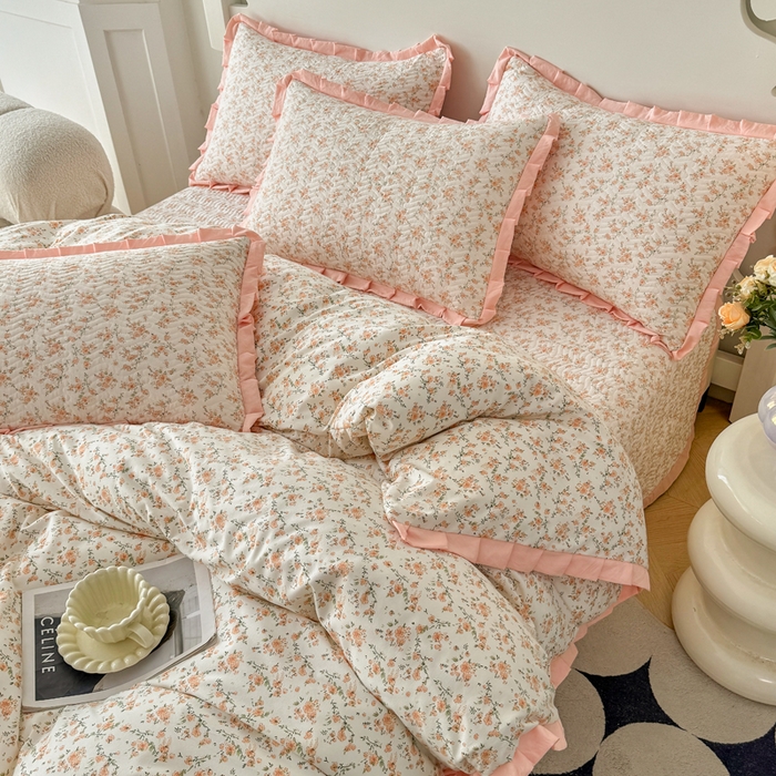 91家纺网 家纺一手货源 找家纺 芷凡家纺2025新款水洗棉双层纱云感棉床盖四件套 花恋