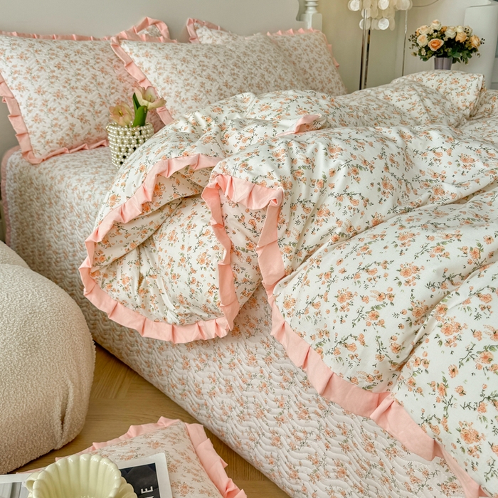 91家纺网 家纺一手货源 找家纺 芷凡家纺2025新款水洗棉双层纱云感棉床盖四件套 花恋