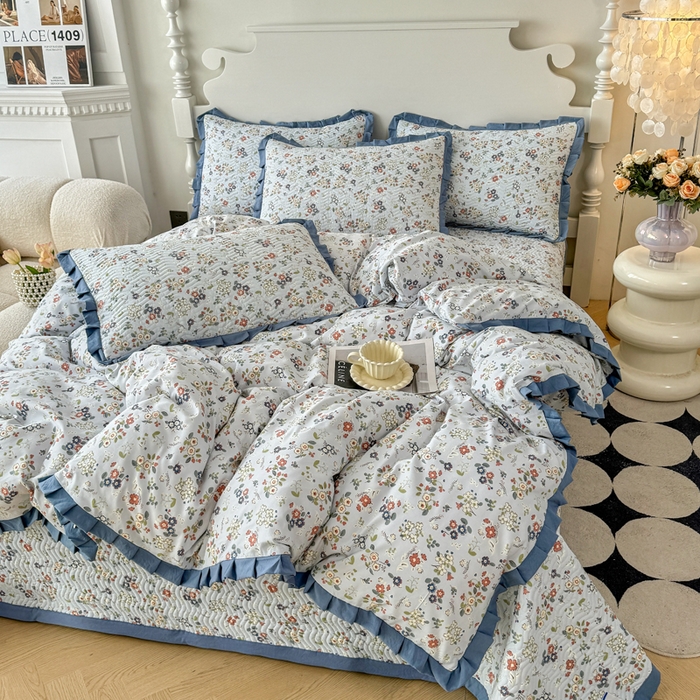 91家纺网 家纺一手货源 找家纺 芷凡家纺2025新款水洗棉双层纱云感棉床盖四件套 兰溪园