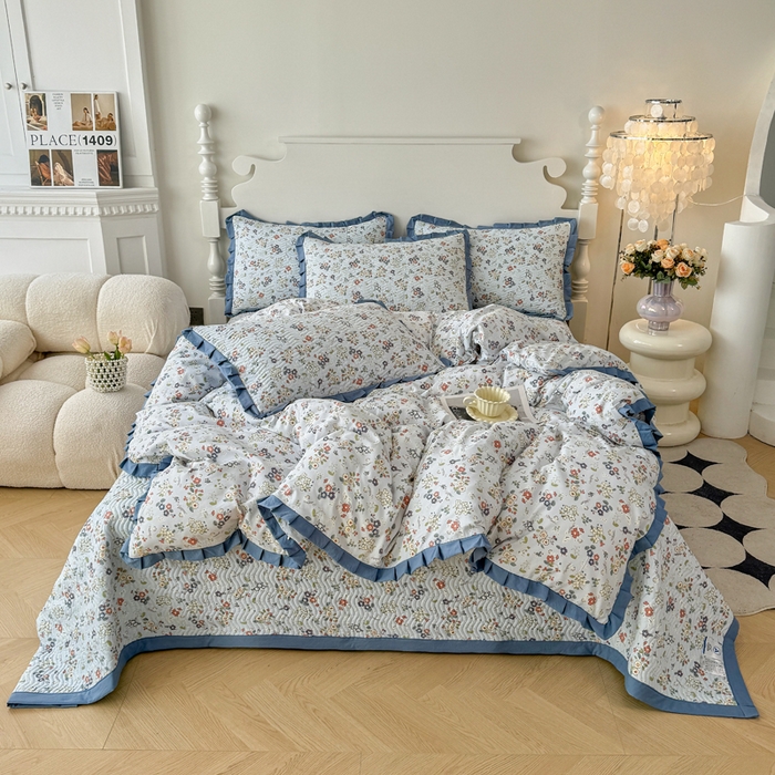 91家纺网 家纺一手货源 找家纺 芷凡家纺2025新款水洗棉双层纱云感棉床盖四件套 兰溪园