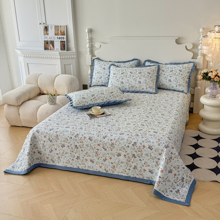 91家纺网 家纺一手货源 找家纺 芷凡家纺2025新款水洗棉双层纱云感棉床盖四件套 兰溪园