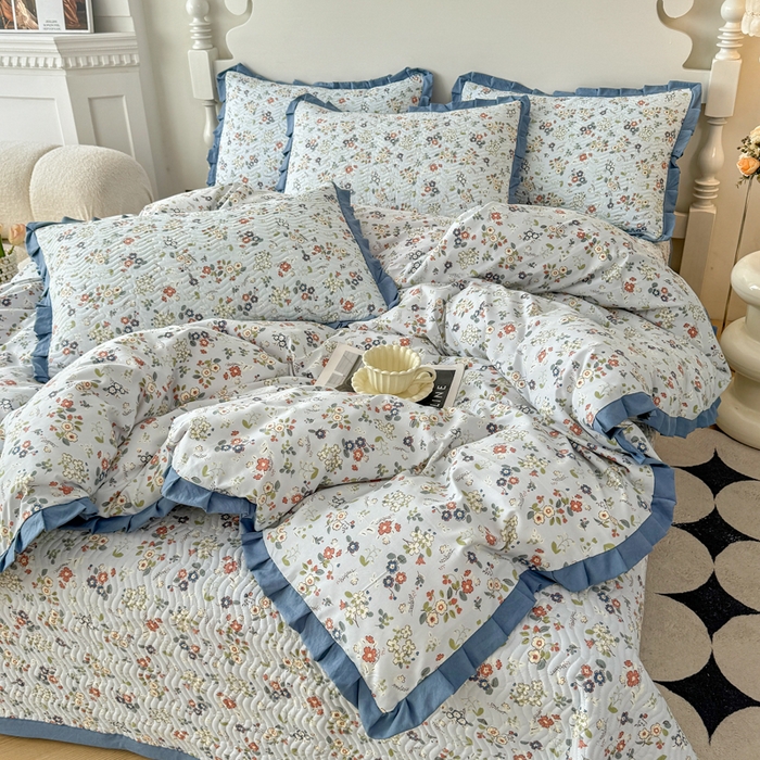 91家纺网 家纺一手货源 找家纺 芷凡家纺2025新款水洗棉双层纱云感棉床盖四件套 兰溪园