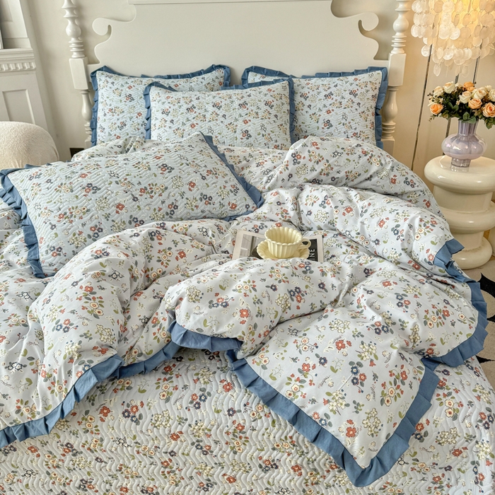 91家纺网 家纺一手货源 找家纺 芷凡家纺2025新款水洗棉双层纱云感棉床盖四件套 兰溪园