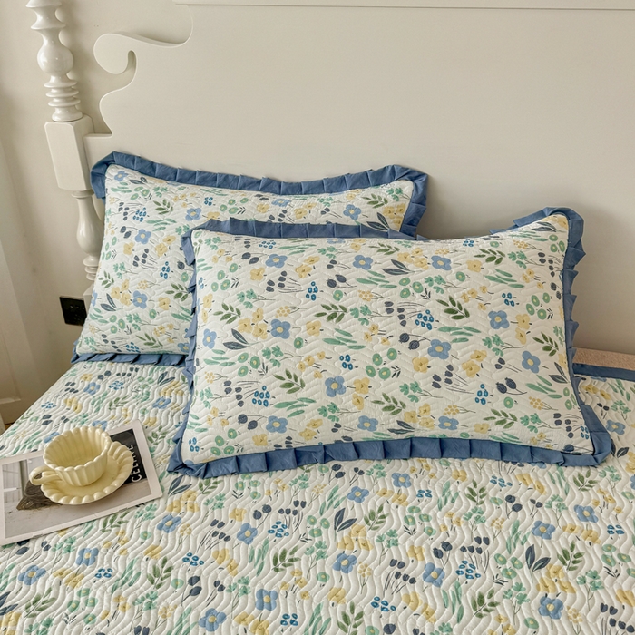 91家纺网 家纺一手货源 找家纺 芷凡家纺2025新款水洗棉双层纱云感棉床盖四件套 清茶