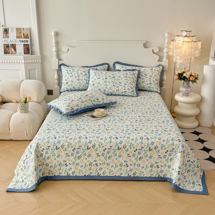 91家纺网 家纺一手货源 找家纺 芷凡家纺2025新款水洗棉双层纱云感棉床盖四件套 清茶