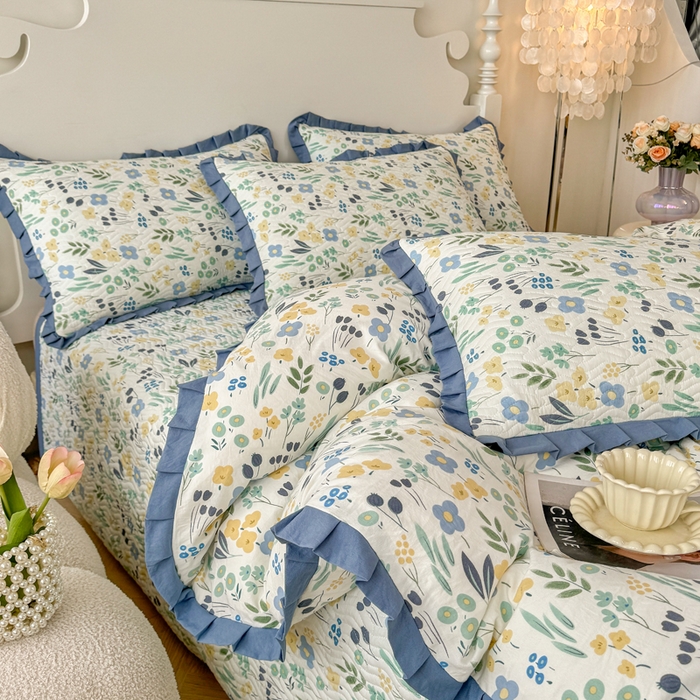 91家纺网 家纺一手货源 找家纺 芷凡家纺2025新款水洗棉双层纱云感棉床盖四件套 清茶