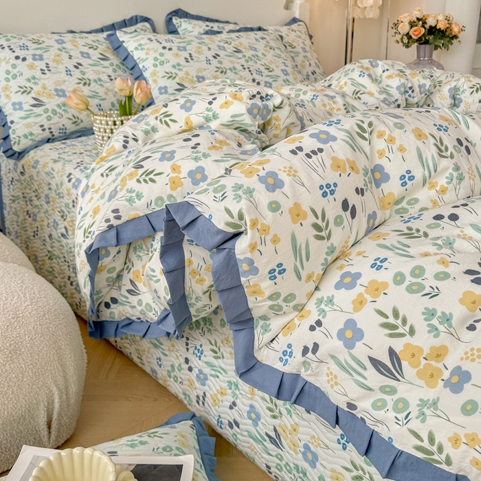 91家纺网 家纺一手货源 找家纺 芷凡家纺2025新款水洗棉双层纱云感棉床盖四件套 清茶