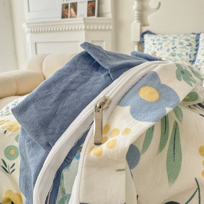 91家纺网 家纺一手货源 找家纺 芷凡家纺2025新款水洗棉双层纱云感棉床盖四件套 清茶