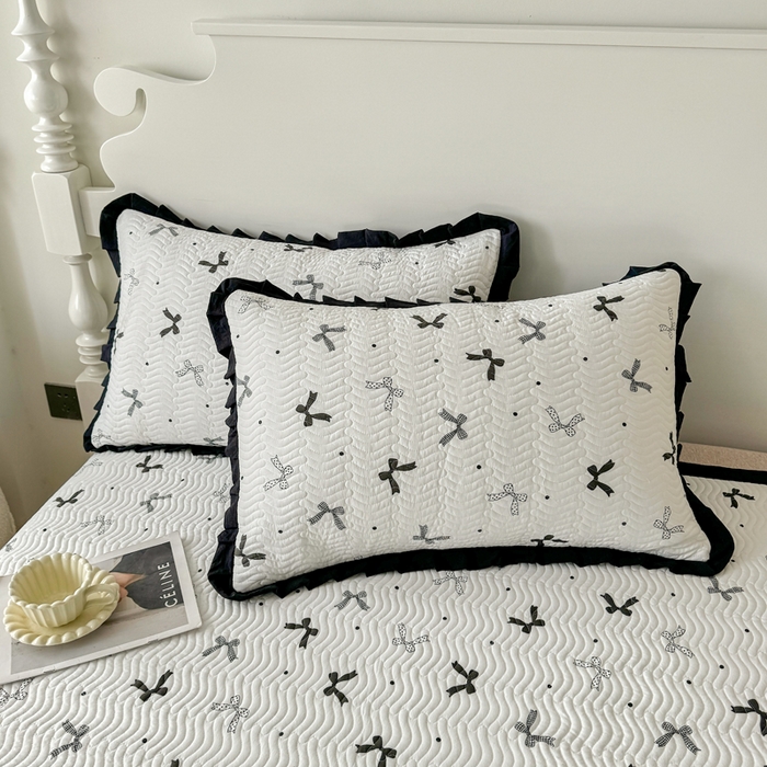 91家纺网 家纺一手货源 找家纺 芷凡家纺2025新款水洗棉双层纱云感棉床盖四件套 时尚蝴蝶结