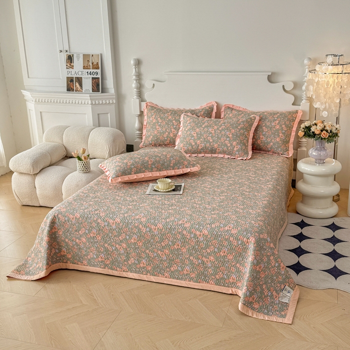 91家纺网 家纺一手货源 找家纺 芷凡家纺2025新款水洗棉双层纱云感棉床盖四件套 甜心