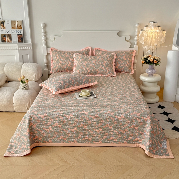 91家纺网 家纺一手货源 找家纺 芷凡家纺2025新款水洗棉双层纱云感棉床盖四件套 甜心