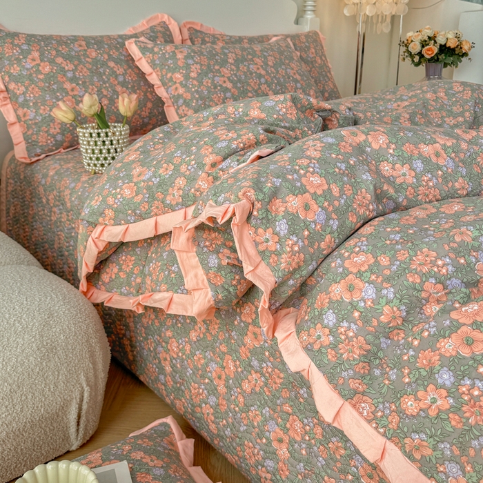 91家纺网 家纺一手货源 找家纺 芷凡家纺2025新款水洗棉双层纱云感棉床盖四件套 甜心