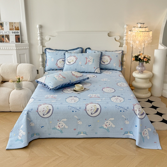 91家纺网 家纺一手货源 找家纺 芷凡家纺2025新款水洗棉双层纱云感棉床盖四件套 玉贵狗