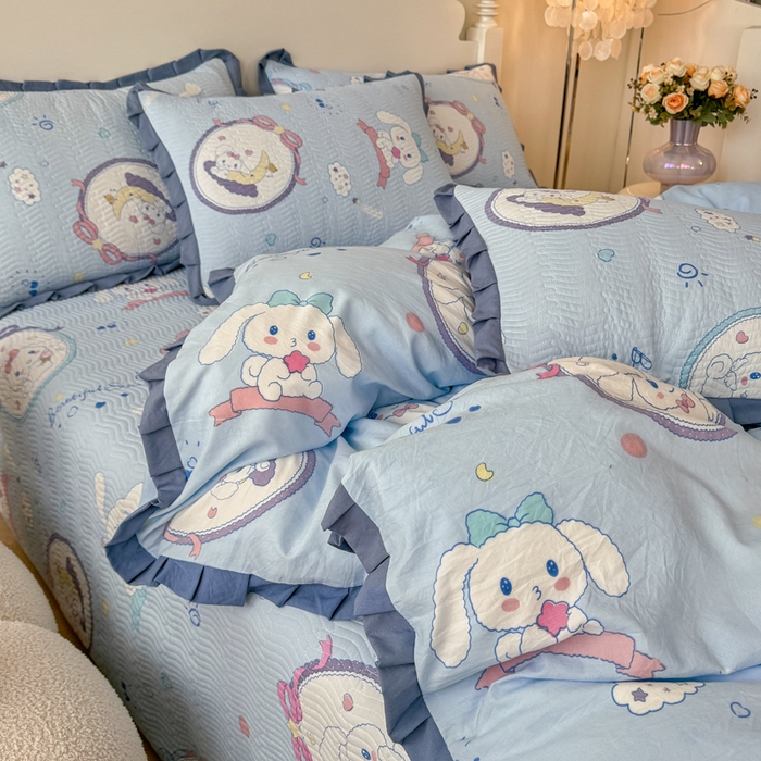 91家纺网 家纺一手货源 找家纺 芷凡家纺2025新款水洗棉双层纱云感棉床盖四件套 玉贵狗