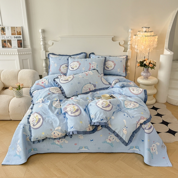 91家纺网 家纺一手货源 找家纺 芷凡家纺2025新款水洗棉双层纱云感棉床盖四件套 玉贵狗