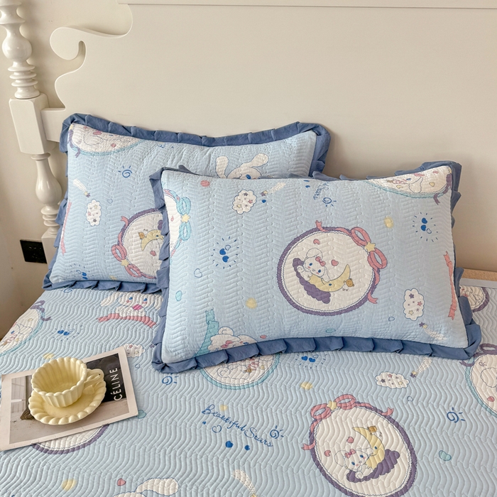 91家纺网 家纺一手货源 找家纺 芷凡家纺2025新款水洗棉双层纱云感棉床盖四件套 玉贵狗