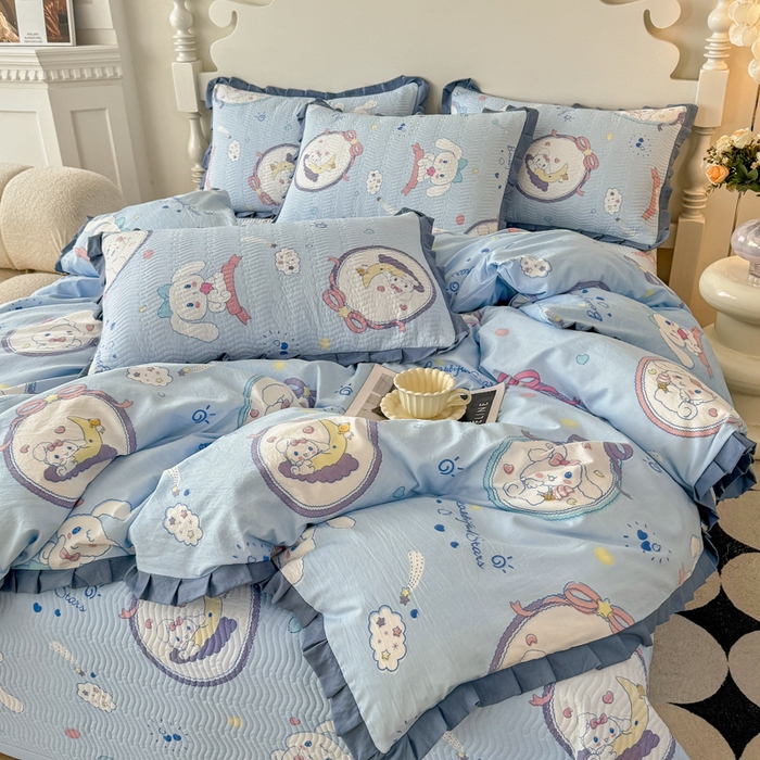 91家纺网 家纺一手货源 找家纺 芷凡家纺2025新款水洗棉双层纱云感棉床盖四件套 玉贵狗