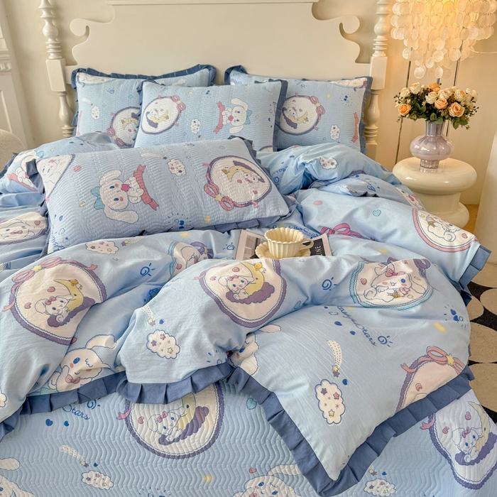 91家纺网 家纺一手货源 找家纺 芷凡家纺2025新款水洗棉双层纱云感棉床盖四件套 玉贵狗