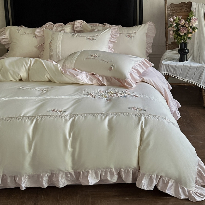 紫桐 Lila lndus 2025新款50支双股长绒棉纯棉四件套 迷迭花园 奶昔白