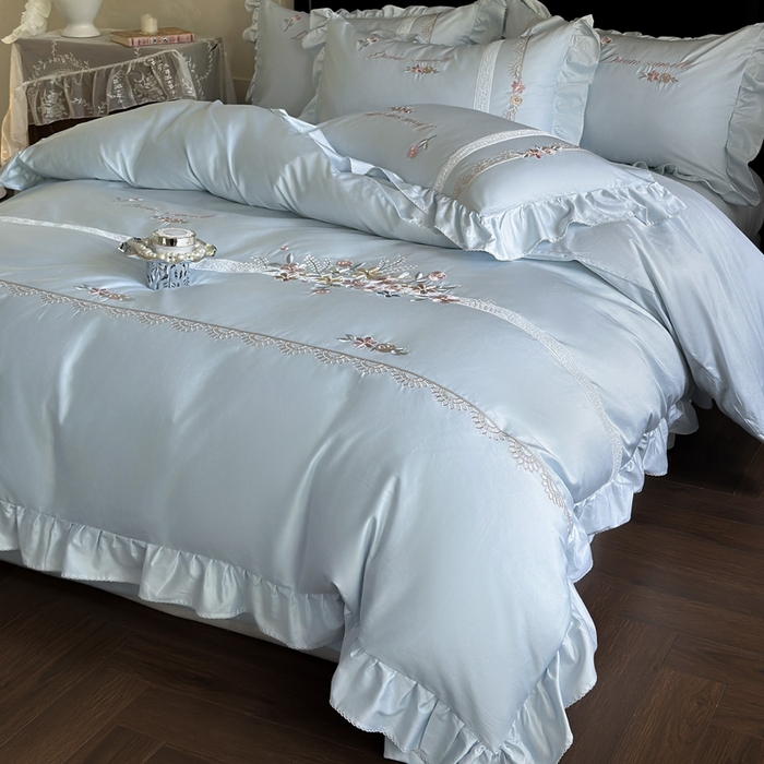 91家纺网 家纺一手货源 找家纺 紫桐 Lila lndus 2025新款50支双股长绒棉纯棉四件套 迷迭花园 迷雾蓝