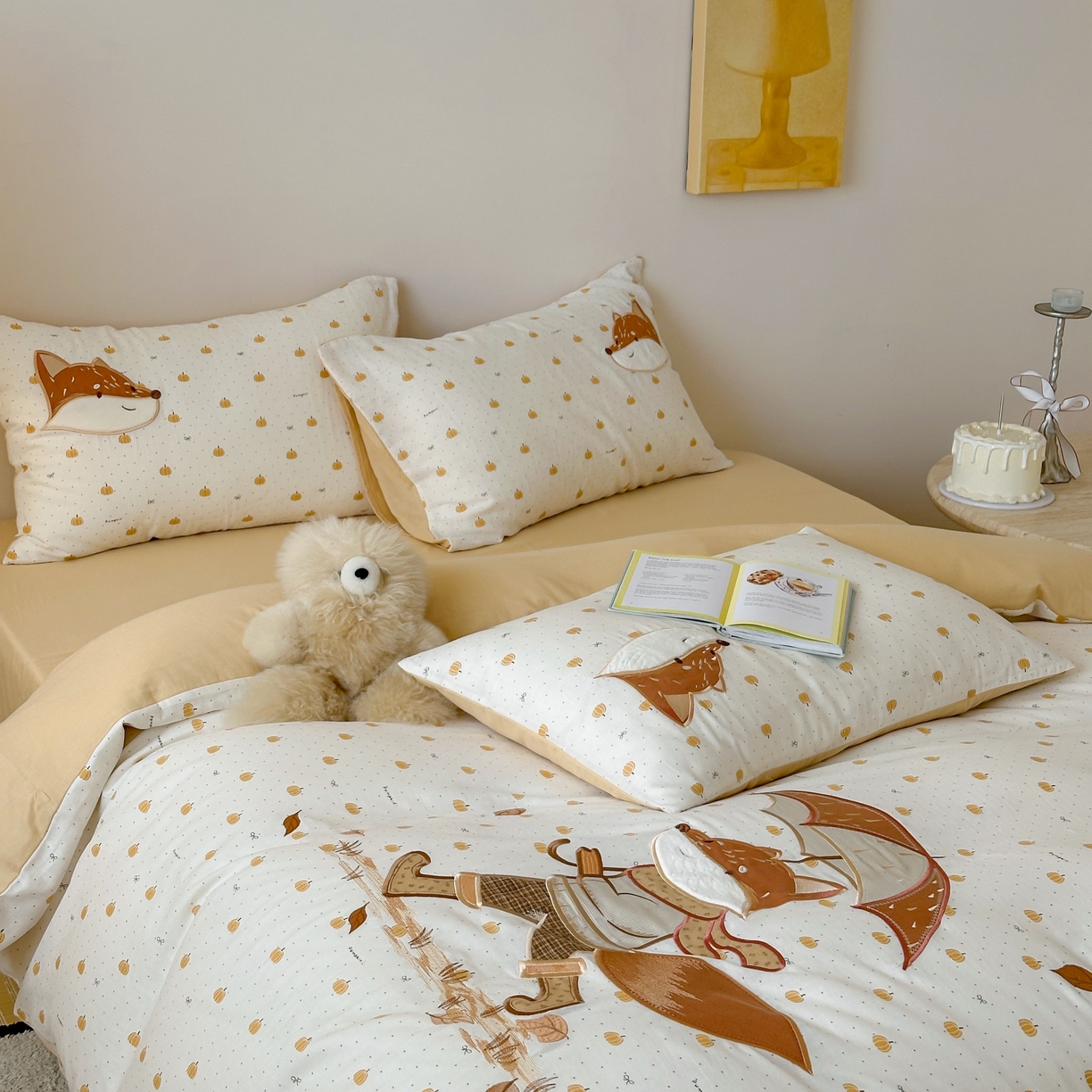 91家纺网 家纺一手货源 找家纺 紫桐 Lila lndus 2025新款双层纱贴布绣四件套 小狐狸