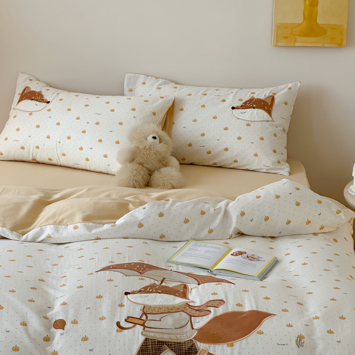 91家纺网 家纺一手货源 找家纺 紫桐 Lila lndus 2025新款双层纱贴布绣四件套 小狐狸