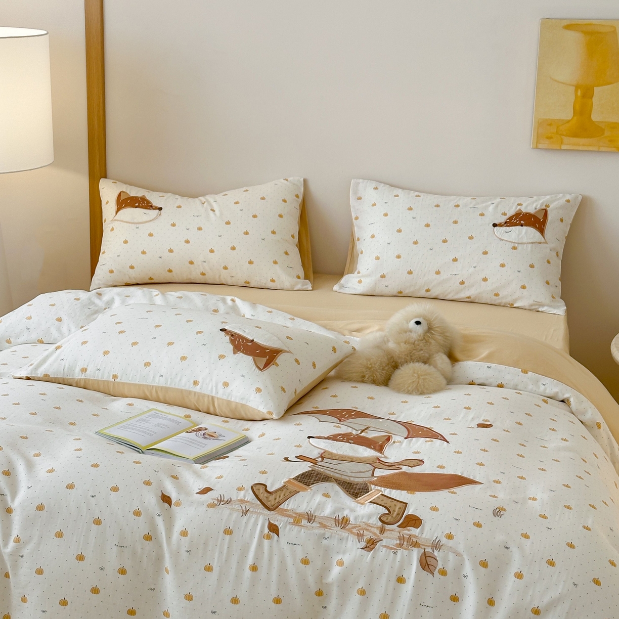 91家纺网 家纺一手货源 找家纺 紫桐 Lila lndus 2025新款双层纱贴布绣四件套 小狐狸