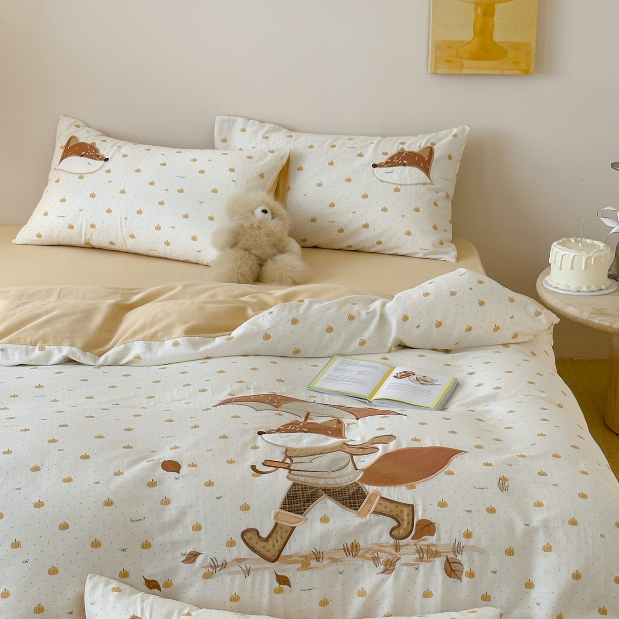 91家纺网 家纺一手货源 找家纺 紫桐 Lila lndus 2025新款双层纱贴布绣四件套 小狐狸