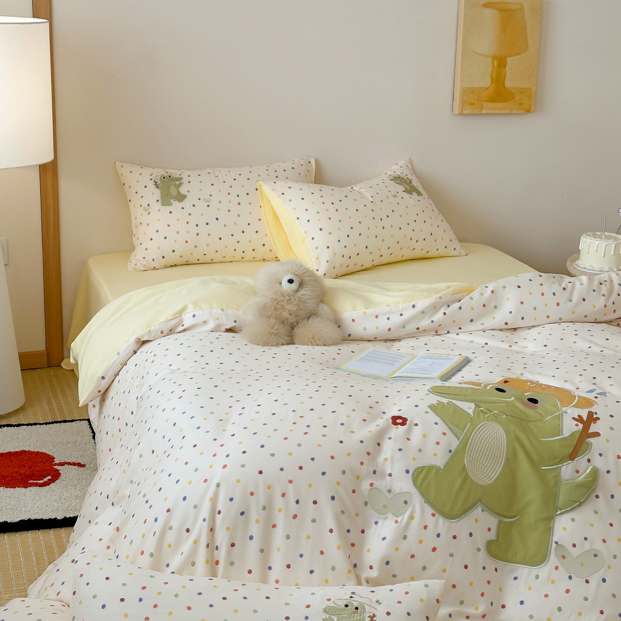 91家纺网 家纺一手货源 找家纺 紫桐 Lila lndus 2025新款双层纱贴布绣四件套 小鳄鱼