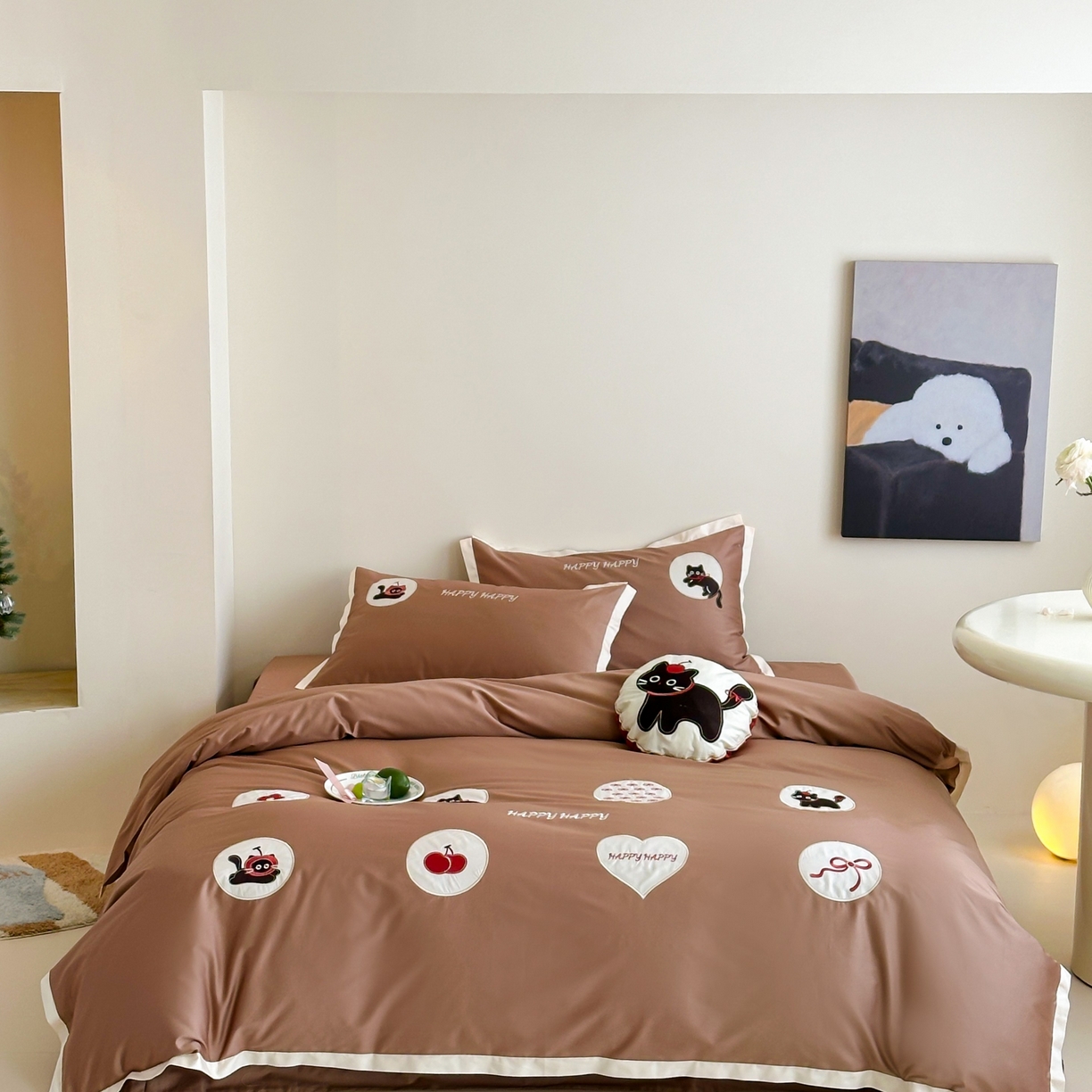 紫桐 Lila lndus 2025新款50支双股长绒棉纯棉四件套 假日猫咪-咖