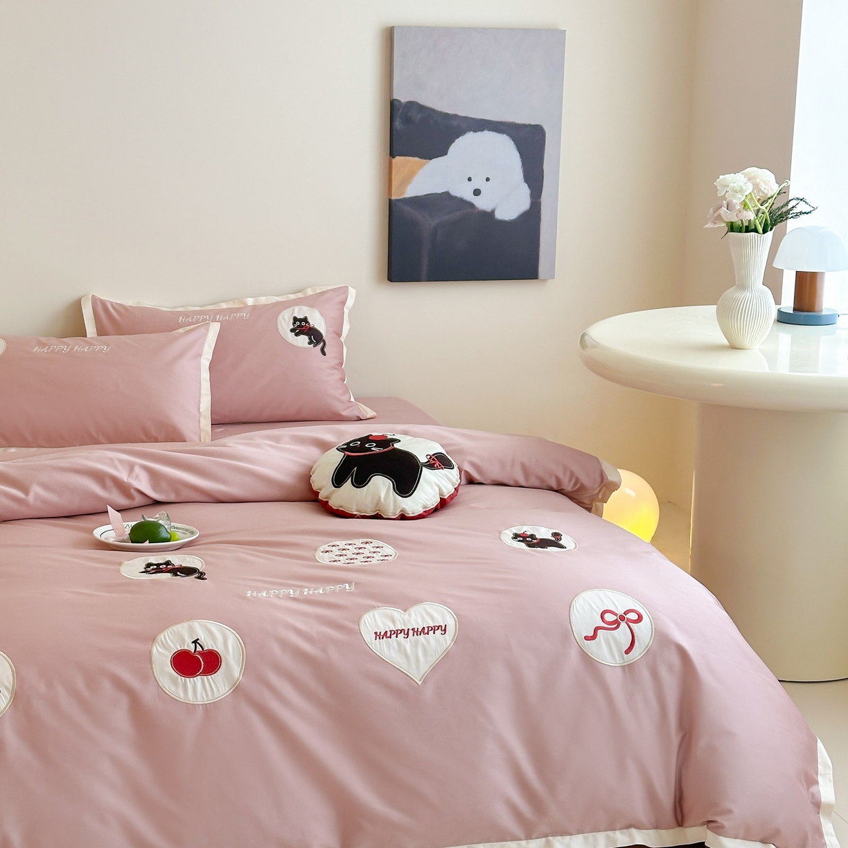 91家纺网 家纺一手货源 找家纺 紫桐 Lila lndus 2025新款50支双股长绒棉纯棉四件套 假日猫咪-粉