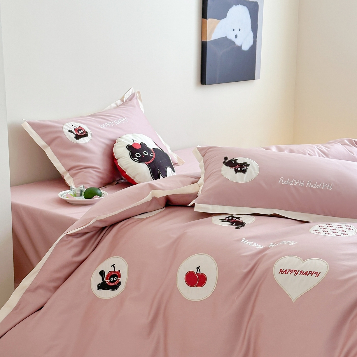 91家纺网 家纺一手货源 找家纺 紫桐 Lila lndus 2025新款50支双股长绒棉纯棉四件套 假日猫咪-粉