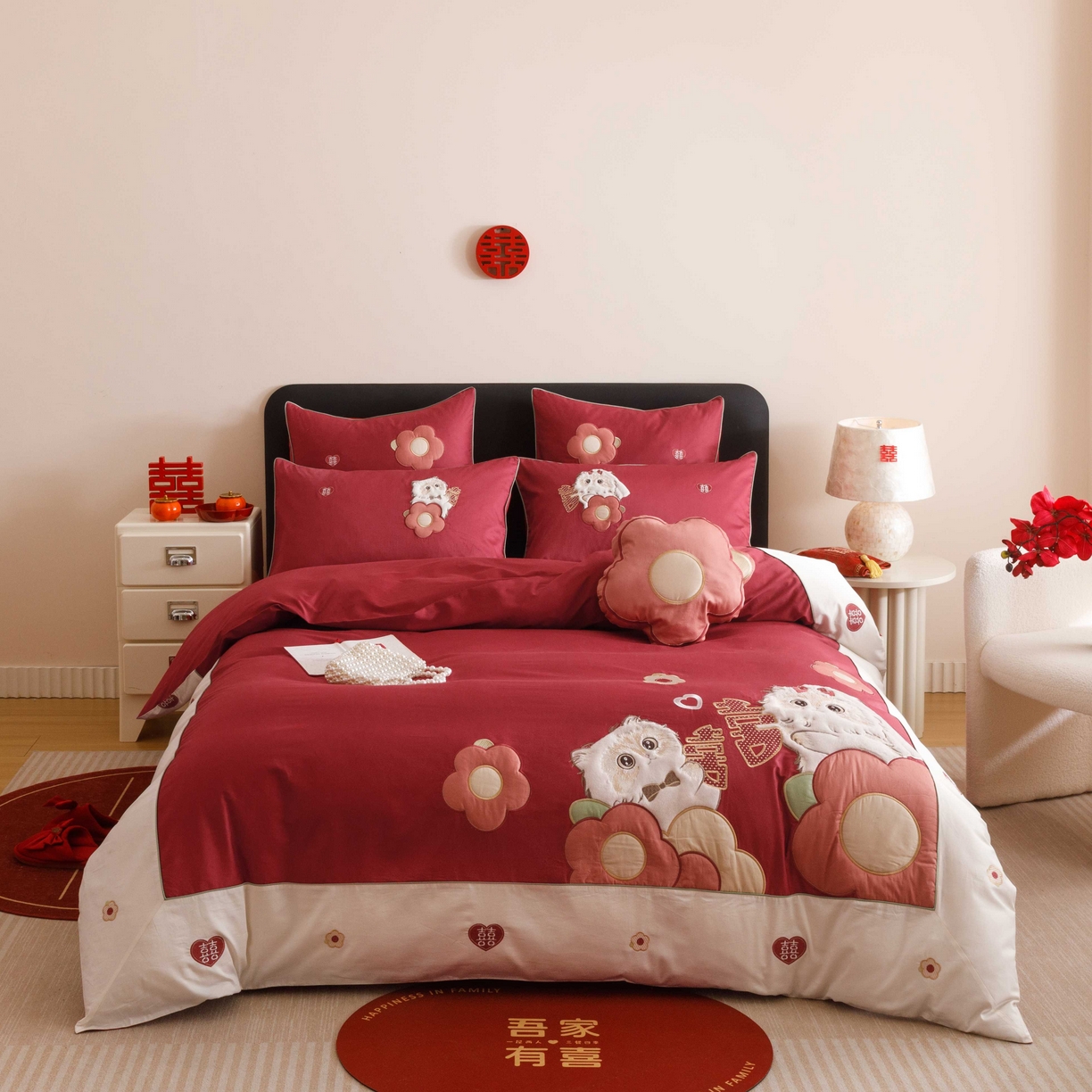 91家纺网 家纺一手货源 找家纺 （总）紫桐 Lila lndus 2025新款50支双股长绒棉纯棉四件套-幸福喵