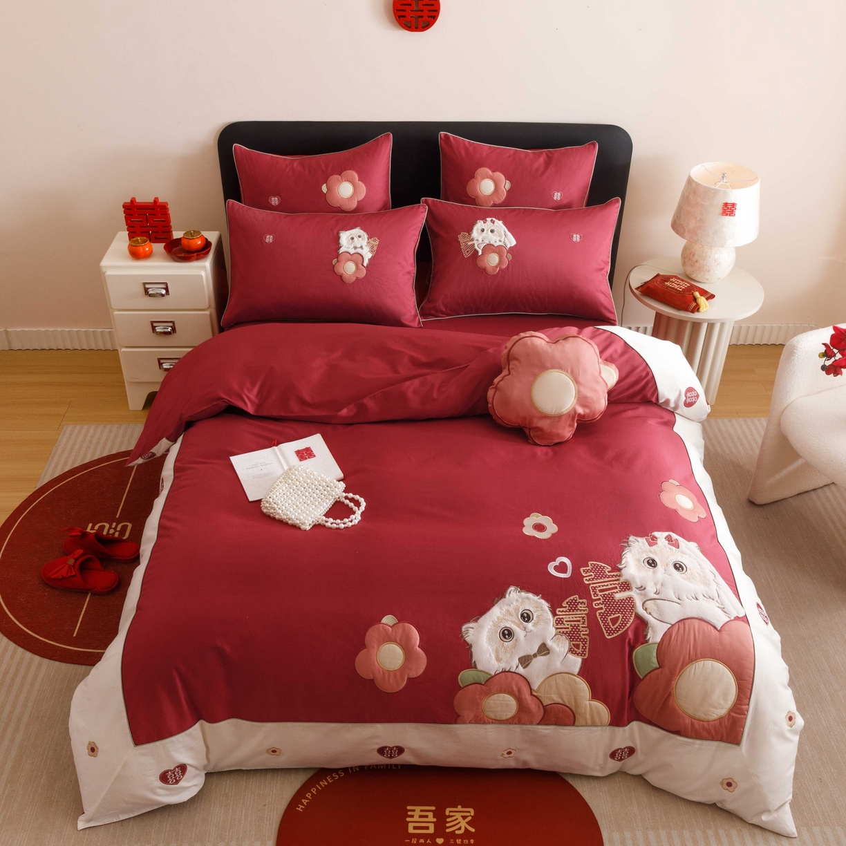 91家纺网 家纺一手货源 找家纺 （总）紫桐 Lila lndus 2025新款50支双股长绒棉纯棉四件套-幸福喵